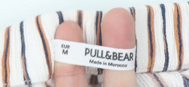 Pull&Bear Women’s Multicoloured Striped Cropped Off Shoulder Blouse UK 10