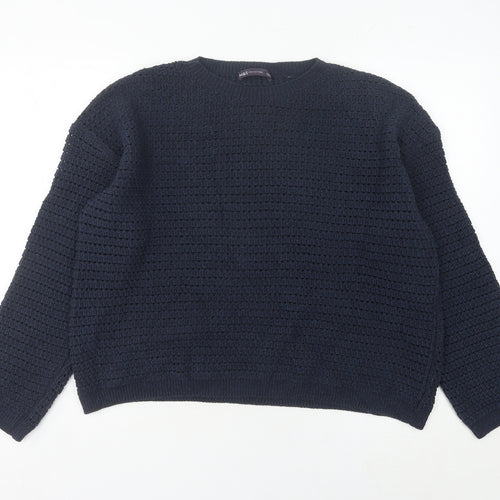 Marks and Spencer Women's Blue L Waffle-Knit Cotton Blend Jumper