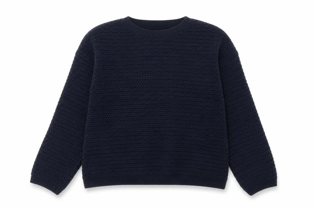 Marks and Spencer Women's Blue L Waffle-Knit Cotton Blend Jumper
