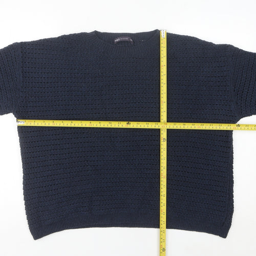 Marks and Spencer Women's Blue L Waffle-Knit Cotton Blend Jumper