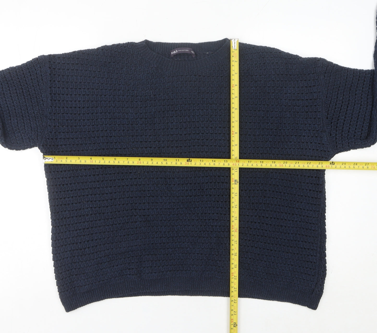 Marks and Spencer Women's Blue L Waffle-Knit Cotton Blend Jumper