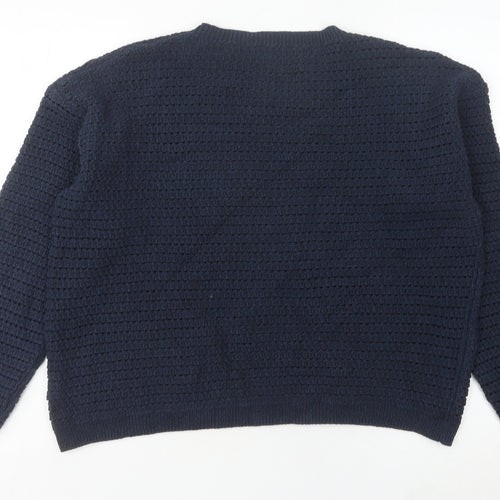 Marks and Spencer Women's Blue L Waffle-Knit Cotton Blend Jumper