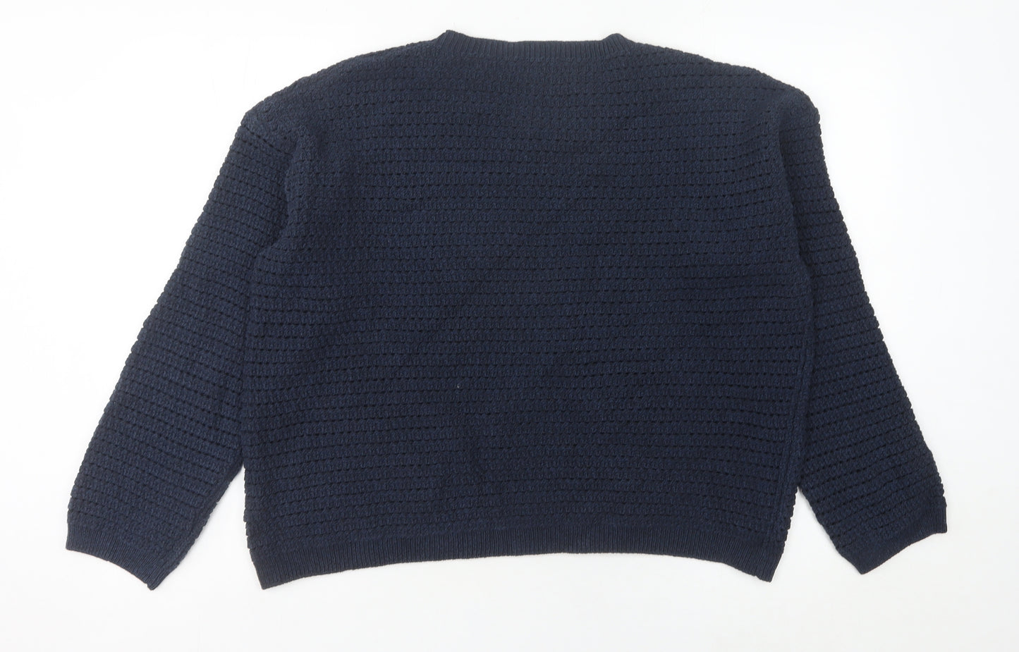 Marks and Spencer Women's Blue L Waffle-Knit Cotton Blend Jumper