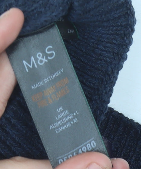 Marks and Spencer Women's Blue L Waffle-Knit Cotton Blend Jumper
