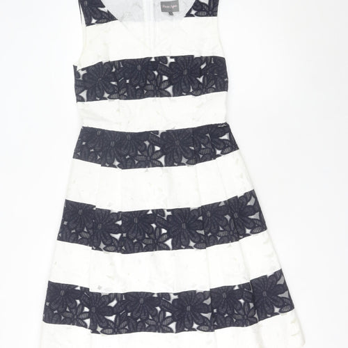 Phase Eight Women’s Black White Striped Floral Lace Fit & Flare Dress Size 12