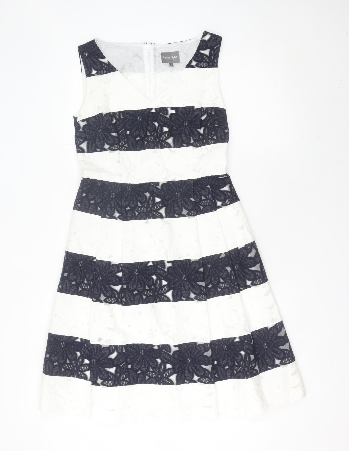 Phase Eight Women’s Black White Striped Floral Lace Fit & Flare Dress Size 12