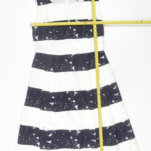 Phase Eight Women’s Black White Striped Floral Lace Fit & Flare Dress Size 12