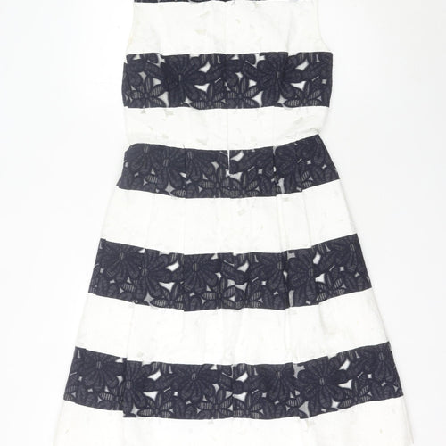 Phase Eight Women’s Black White Striped Floral Lace Fit & Flare Dress Size 12