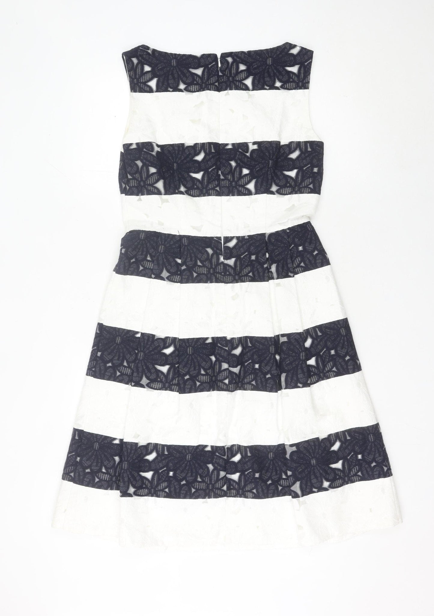 Phase Eight Women’s Black White Striped Floral Lace Fit & Flare Dress Size 12
