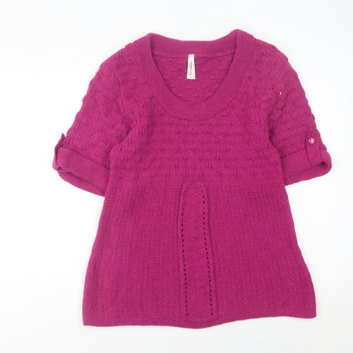 Next Women’s Pink Cable-Knit Tunic Jumper UK 12 Scoop Neck Short Sleeve