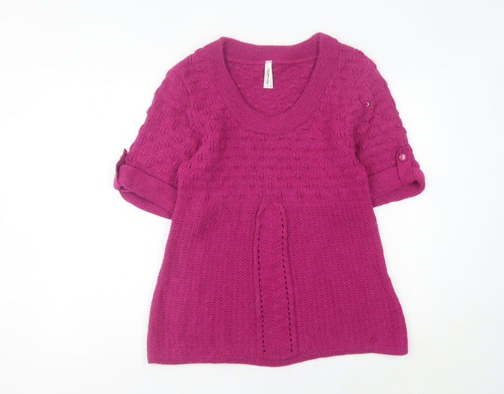 Next Women’s Pink Cable-Knit Tunic Jumper UK 12 Scoop Neck Short Sleeve