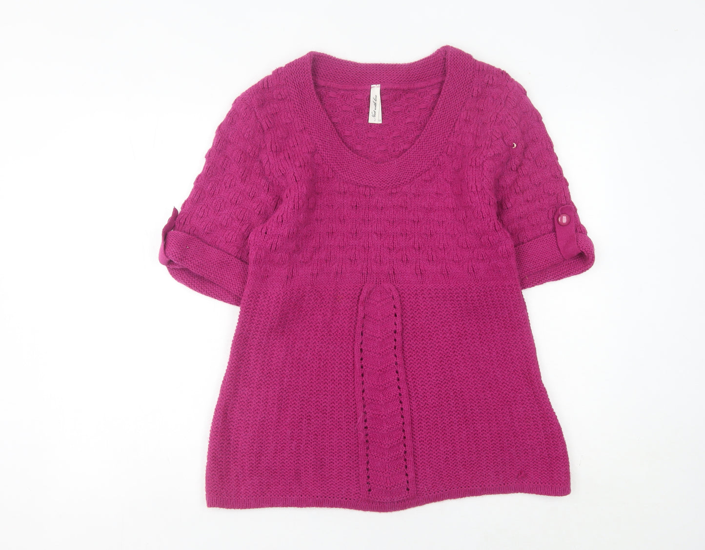 Next Women’s Pink Cable-Knit Tunic Jumper UK 12 Scoop Neck Short Sleeve