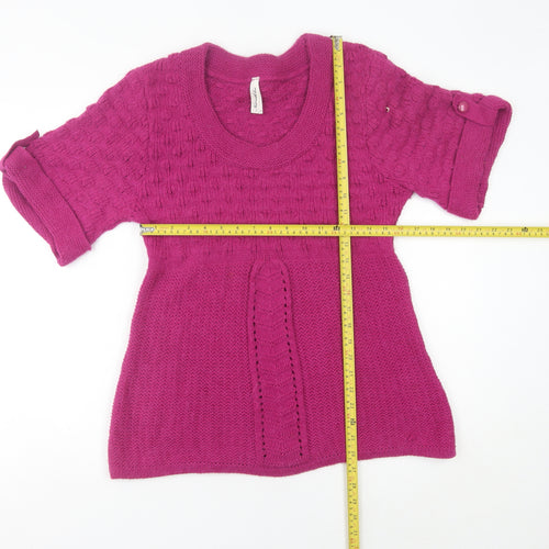 Next Women’s Pink Cable-Knit Tunic Jumper UK 12 Scoop Neck Short Sleeve