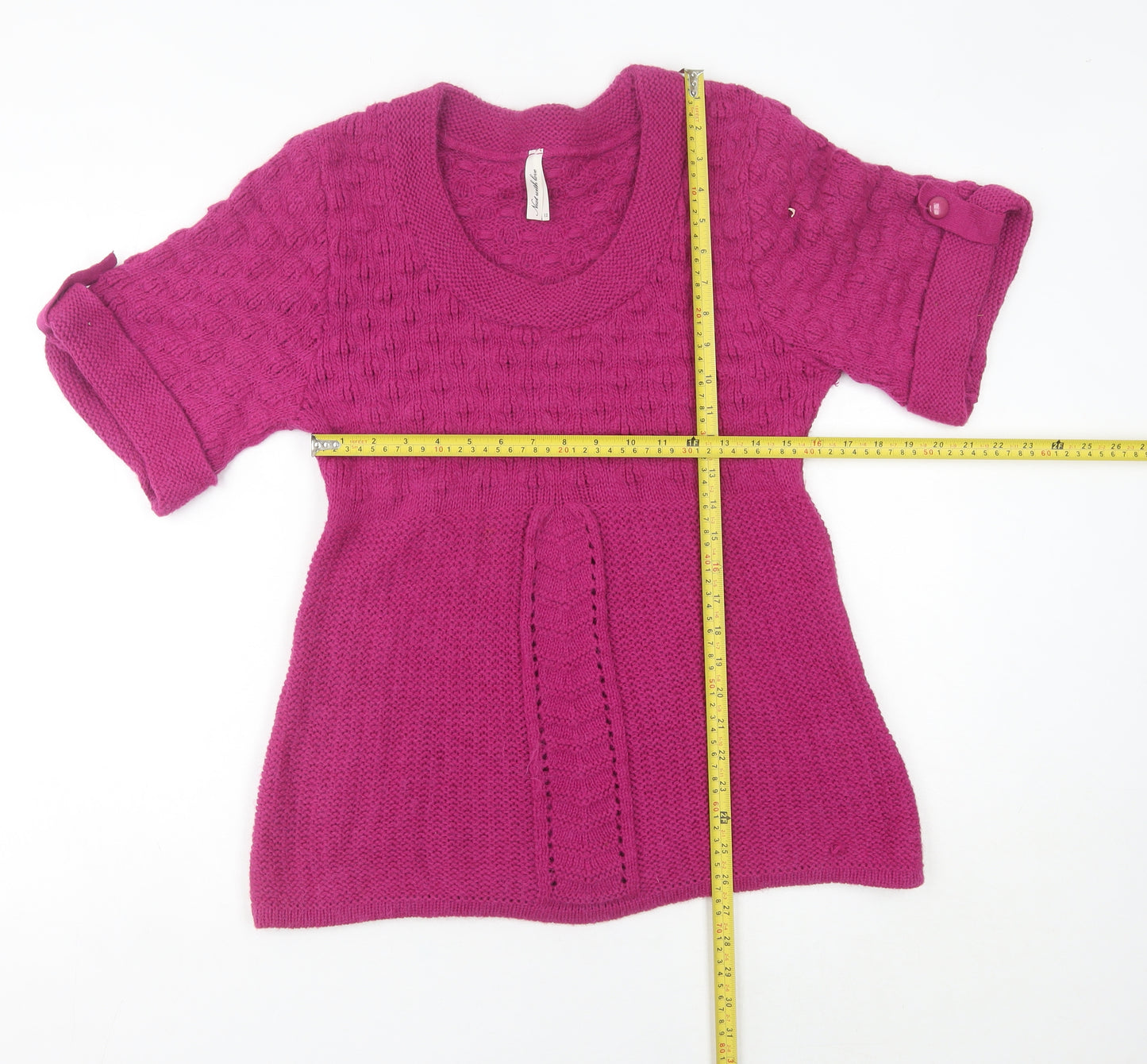 Next Women’s Pink Cable-Knit Tunic Jumper UK 12 Scoop Neck Short Sleeve