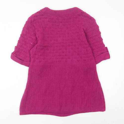 Next Women’s Pink Cable-Knit Tunic Jumper UK 12 Scoop Neck Short Sleeve