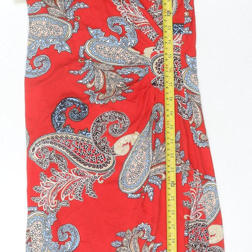 Joe Browns Women’s Red Paisley Bodycon Dress Size 8 V-Neck Boho Knee Length