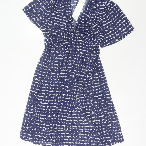 Marks and Spencer Women’s Blue Geometric A-Line Knee Length Dress UK 8