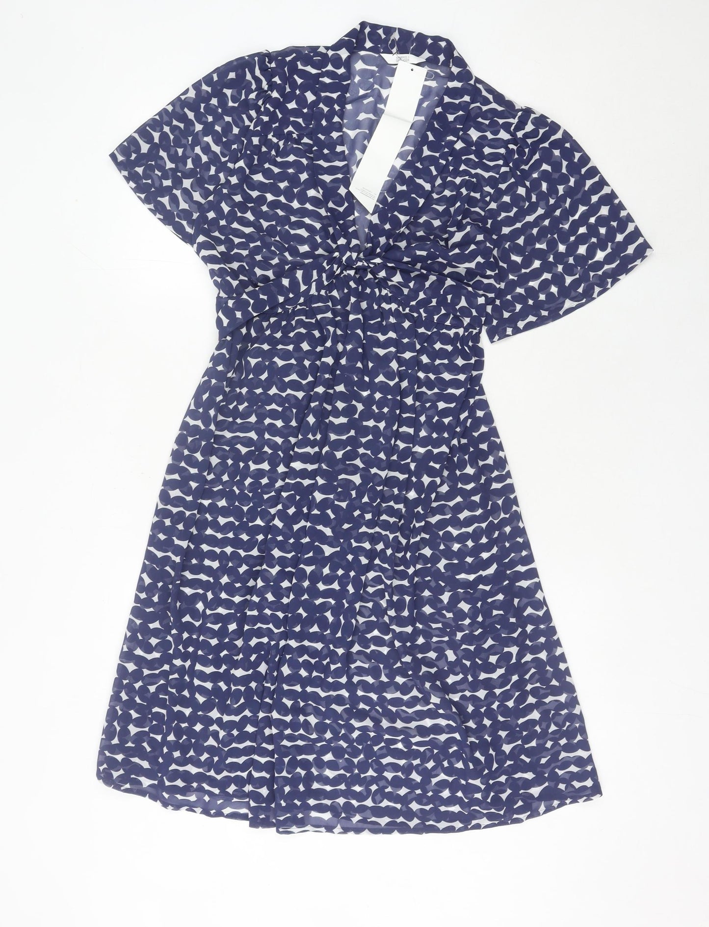 Marks and Spencer Women’s Blue Geometric A-Line Knee Length Dress UK 8