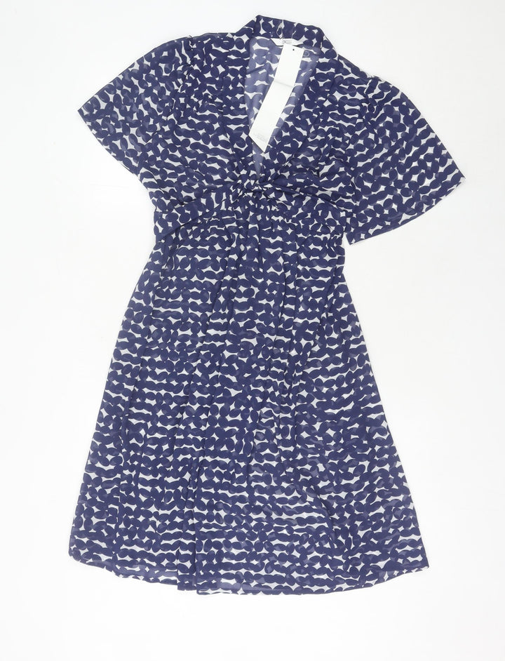 Marks and Spencer Women’s Blue Geometric A-Line Knee Length Dress UK 8