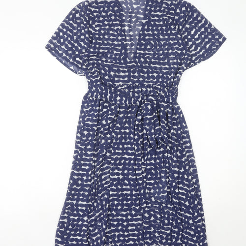 Marks and Spencer Women’s Blue Geometric A-Line Knee Length Dress UK 8