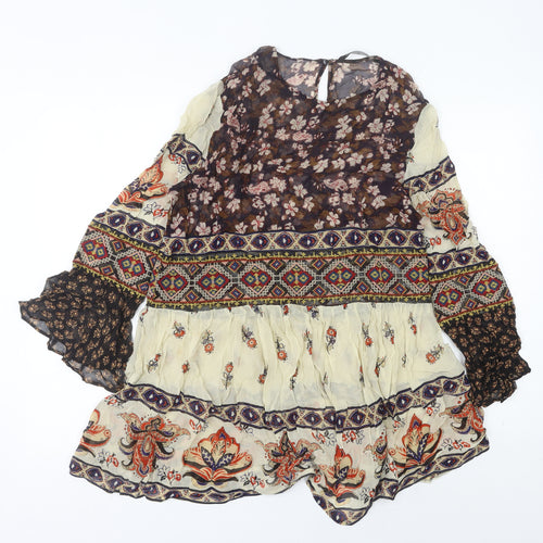 Zara Woman Bohemian Multicolour Floral Paisley Short Dress Size 12