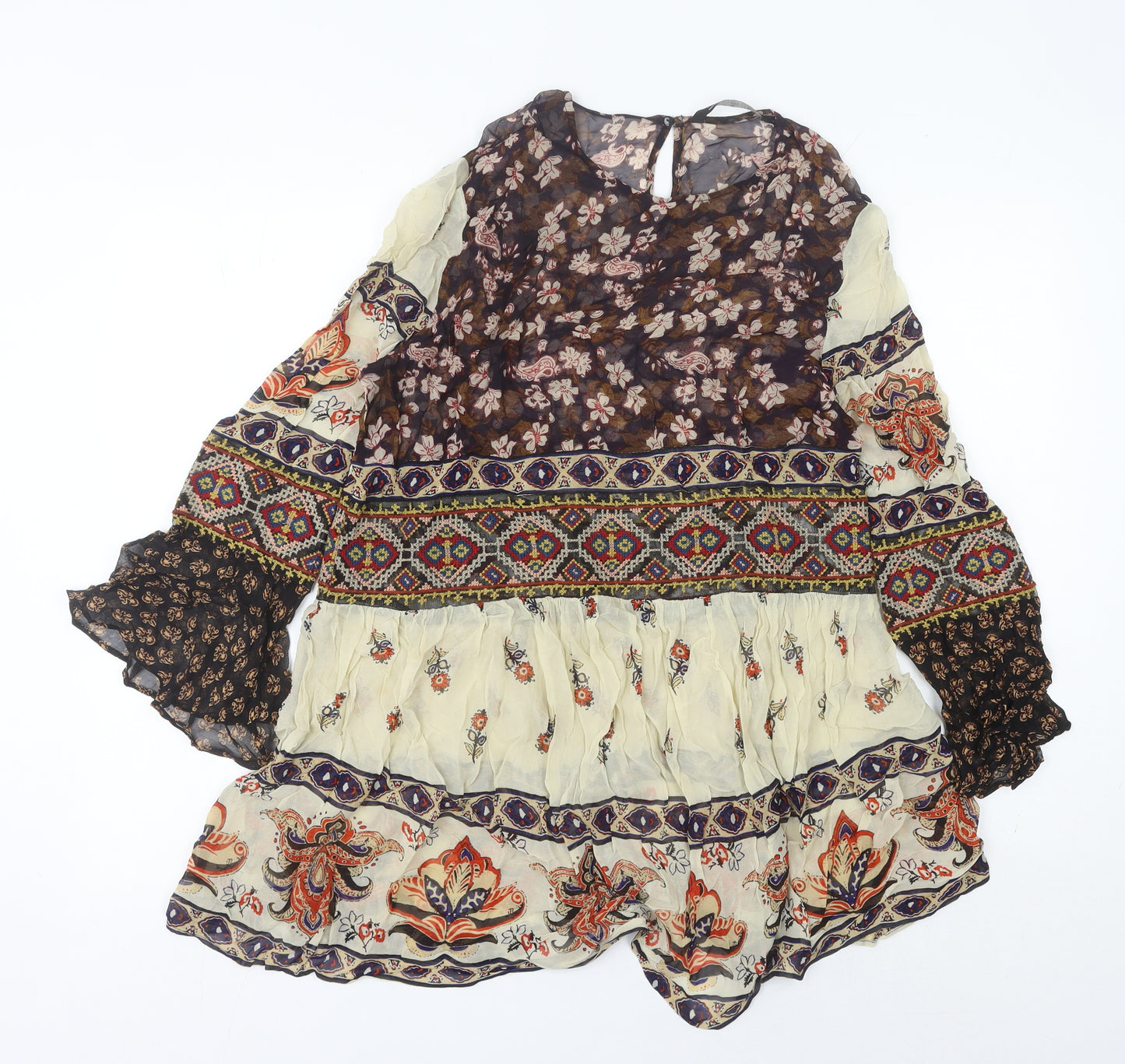 Zara Woman Bohemian Multicolour Floral Paisley Short Dress Size 12
