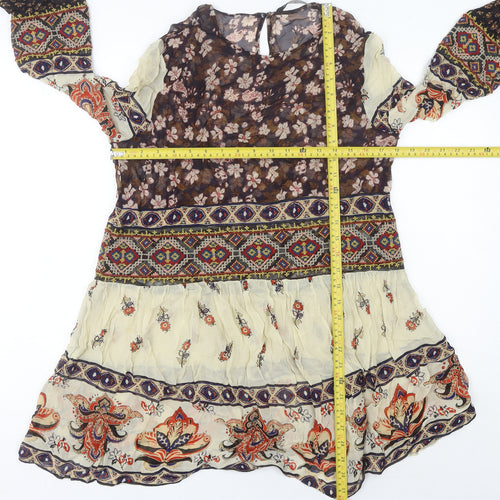 Zara Woman Bohemian Multicolour Floral Paisley Short Dress Size 12