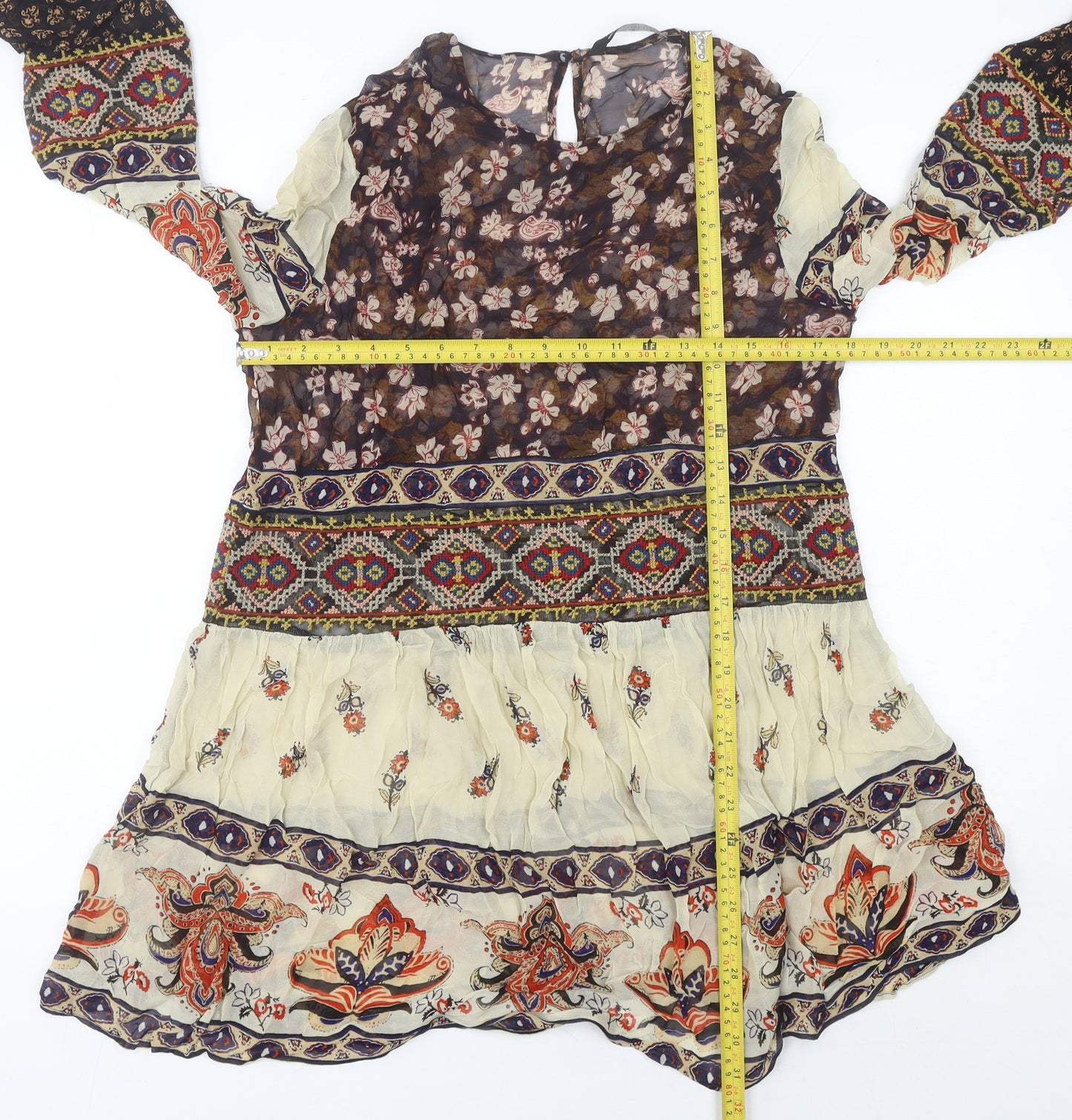 Zara Woman Bohemian Multicolour Floral Paisley Short Dress Size 12