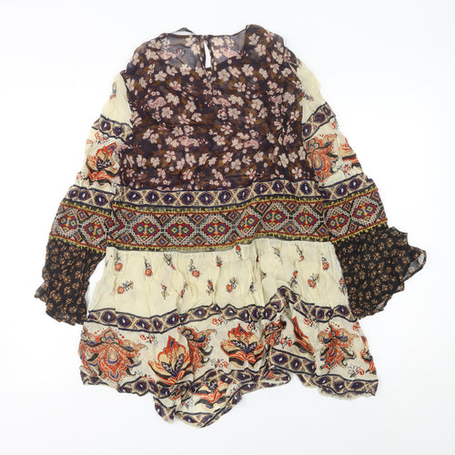 Zara Woman Bohemian Multicolour Floral Paisley Short Dress Size 12