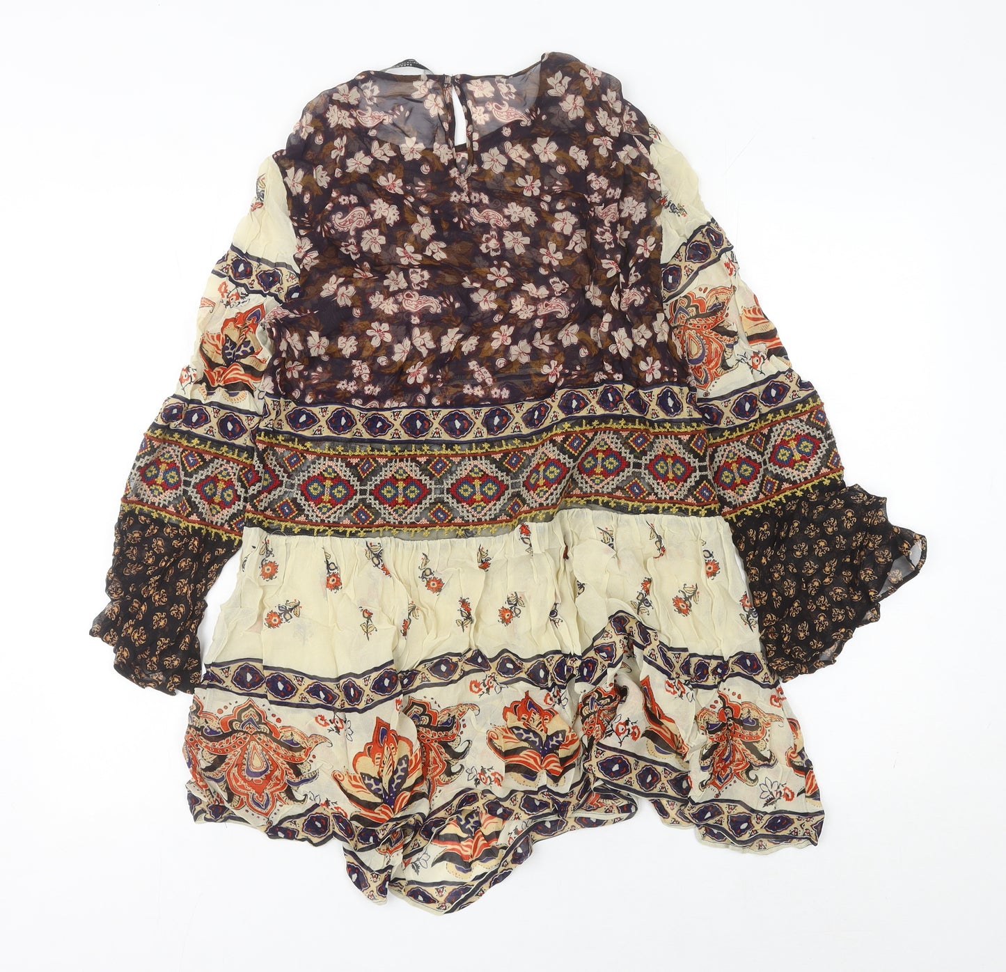 Zara Woman Bohemian Multicolour Floral Paisley Short Dress Size 12