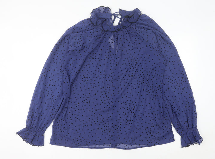 Next Women’s Blue Star Print Chiffon Tunic Blouse Size 10