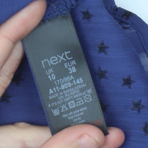 Next Women’s Blue Star Print Chiffon Tunic Blouse Size 10