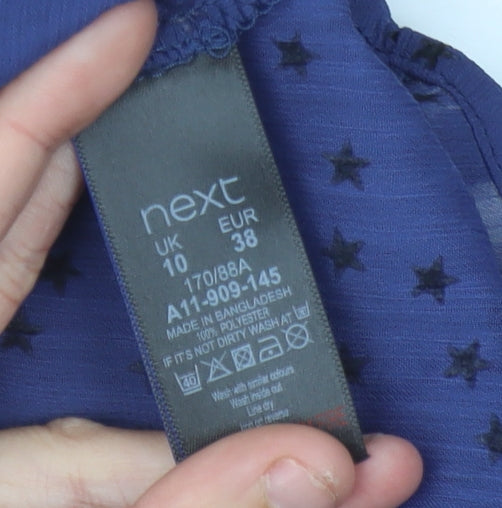 Next Women’s Blue Star Print Chiffon Tunic Blouse Size 10