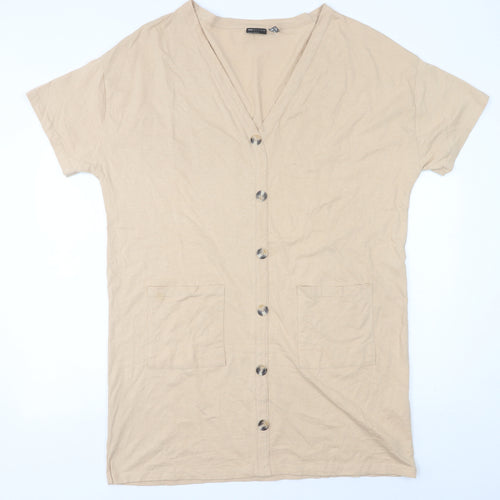 ASOS DESIGN Women’s Beige Cotton Knee Length Shirt Dress Size 16