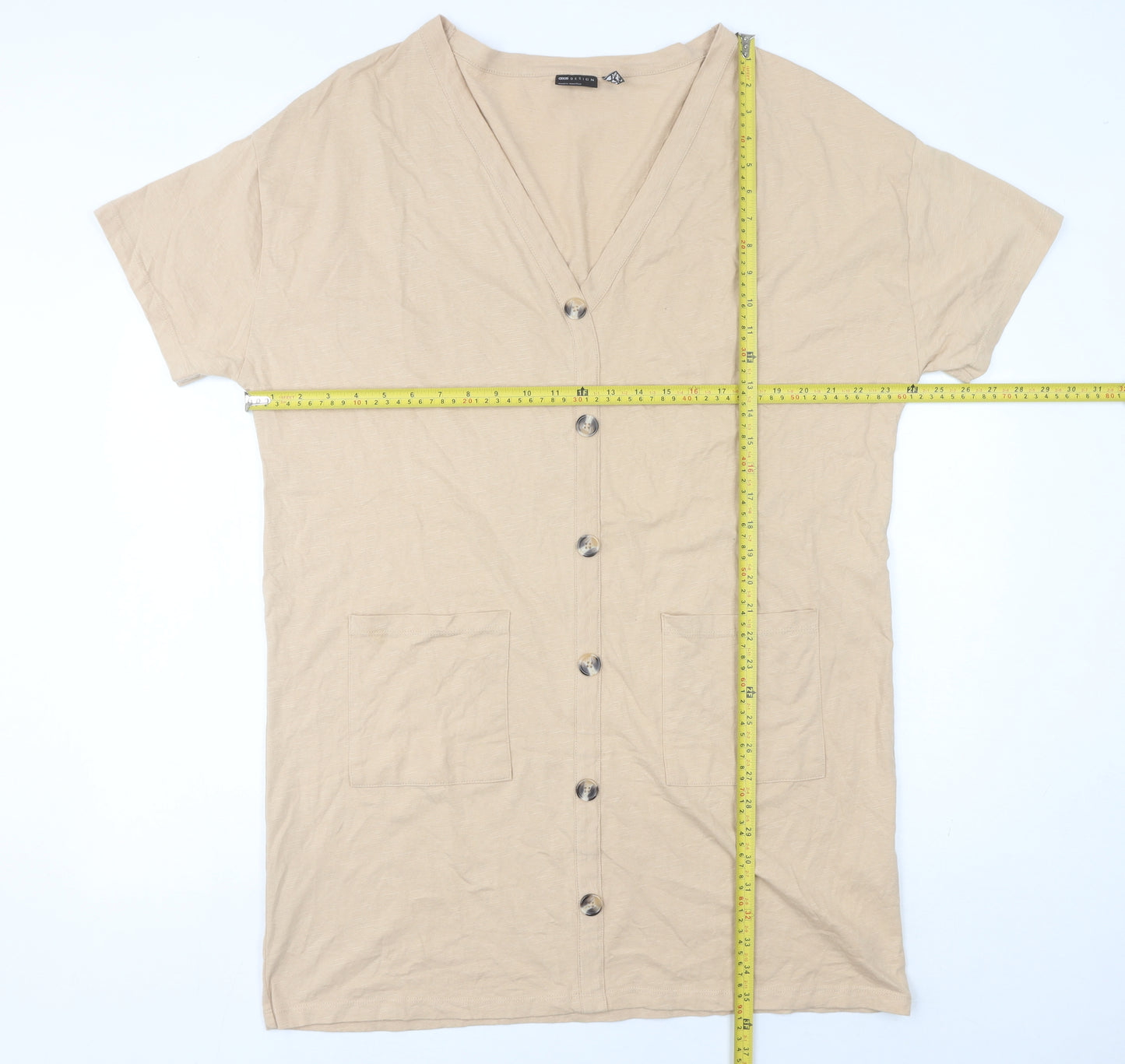 ASOS DESIGN Women’s Beige Cotton Knee Length Shirt Dress Size 16