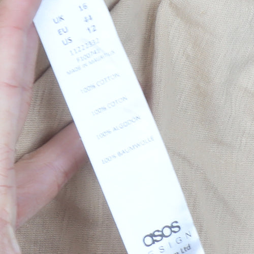 ASOS DESIGN Women’s Beige Cotton Knee Length Shirt Dress Size 16