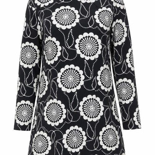 Nanso Women's Black Floral A-Line Collared Knee Length Dress M