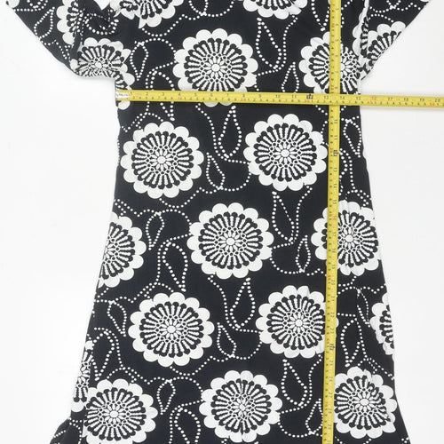 Nanso Women's Black Floral A-Line Collared Knee Length Dress M