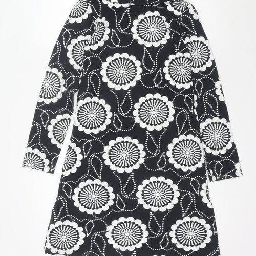 Nanso Women's Black Floral A-Line Collared Knee Length Dress M