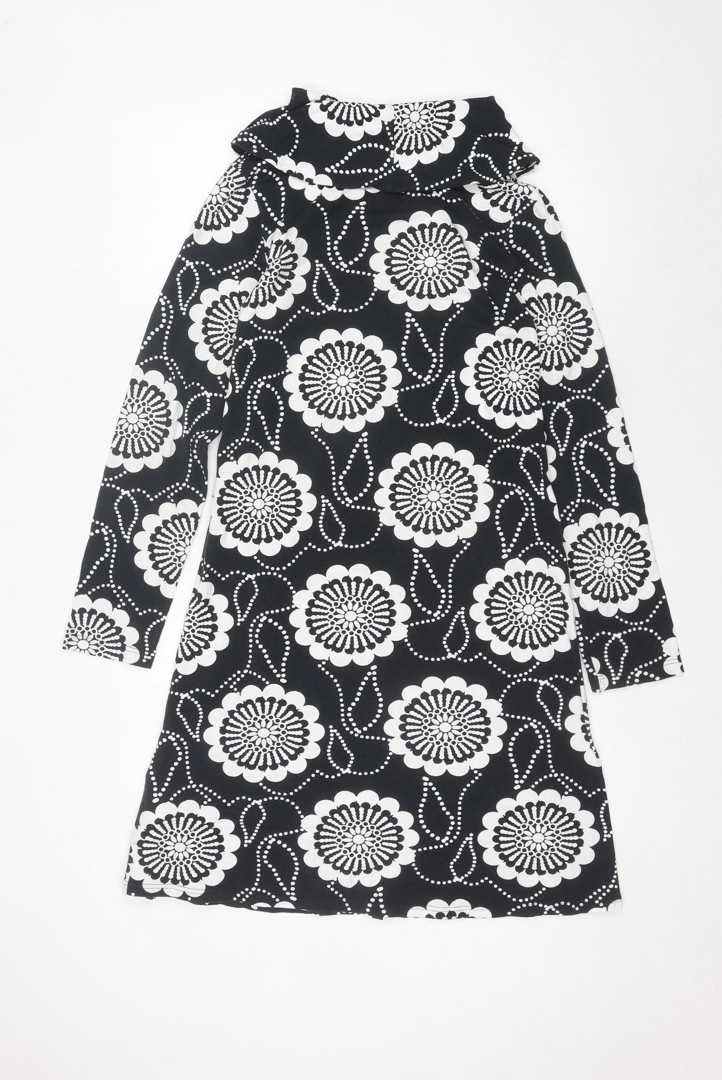 Nanso Women's Black Floral A-Line Collared Knee Length Dress M