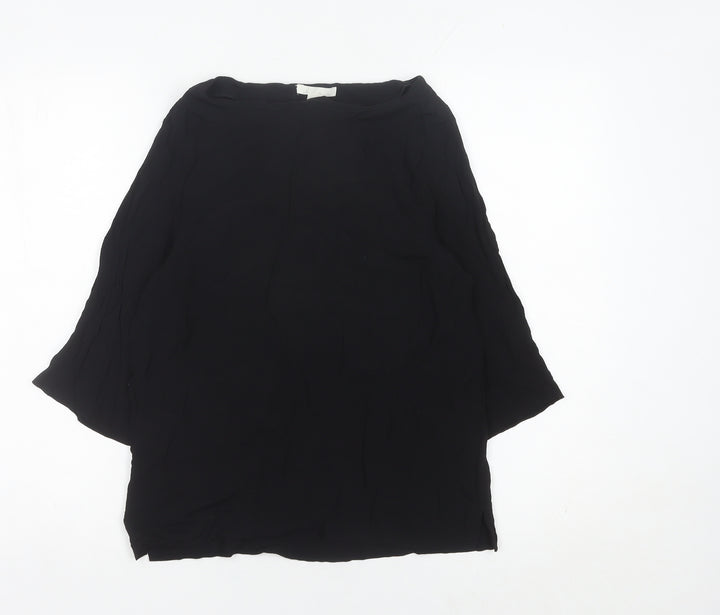 H&M Women’s Black Tunic Blouse Size 6 Boat Neck 3/4 Sleeve Viscose