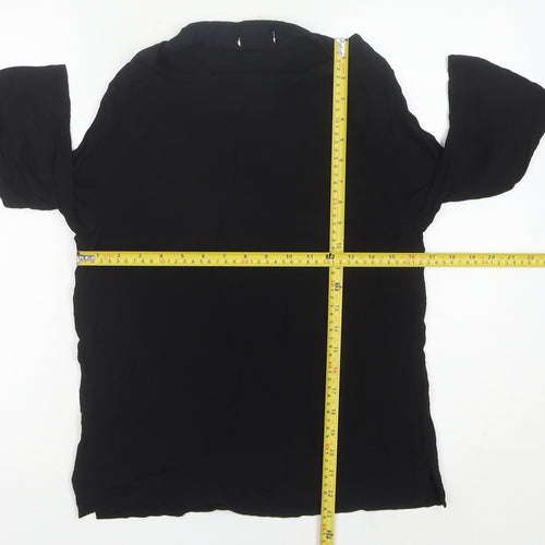 H&M Women’s Black Tunic Blouse Size 6 Boat Neck 3/4 Sleeve Viscose