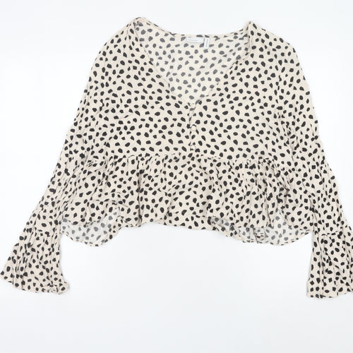 ASOS DESIGN Womens Beige Animal Print Cropped Blouse Size 16