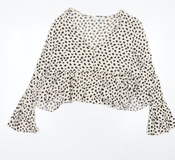 ASOS DESIGN Womens Beige Animal Print Cropped Blouse Size 16