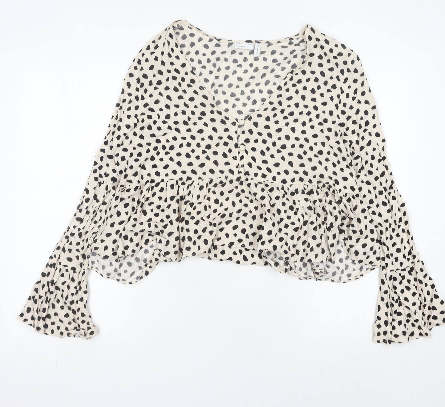 ASOS DESIGN Womens Beige Animal Print Cropped Blouse Size 16