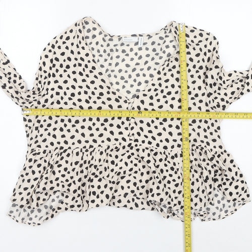 ASOS DESIGN Womens Beige Animal Print Cropped Blouse Size 16