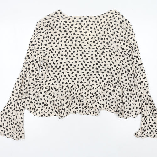 ASOS DESIGN Womens Beige Animal Print Cropped Blouse Size 16