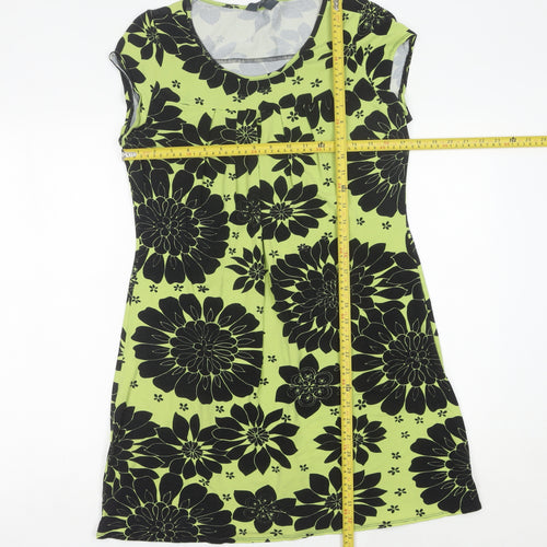 Dorothy Perkins Women's Green Floral Shift Dress Size 14 Knee Length