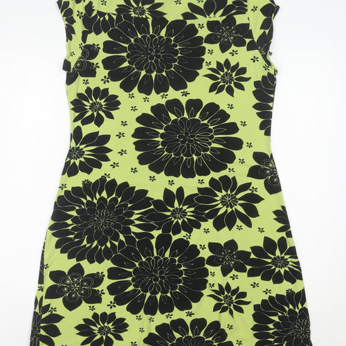 Dorothy Perkins Women's Green Floral Shift Dress Size 14 Knee Length