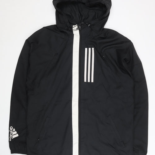 Adidas Men's Black M Windbreaker Jacket Hooded Full Zip Polyester